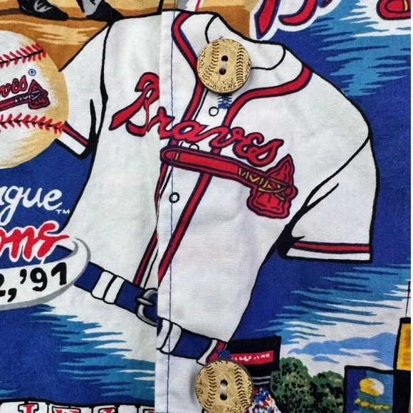 Reyn Spooner Vintage Hawaiian Atlanta Braves MLB Baseball Button Up Shirt Large - Picture 4 of 8
